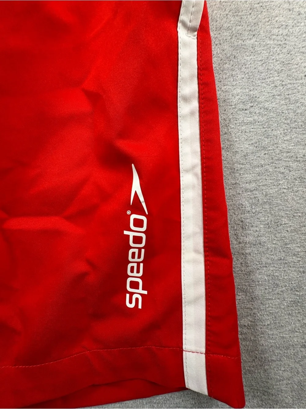 Speedo Mens Red White Navy Blue Elastic Waist Drawstring Swim Trunks Shorts Sz M